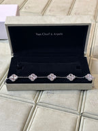 van cleef & arpels White Gold Guilloche Vintage Alhambra Bracelet 5 Motif