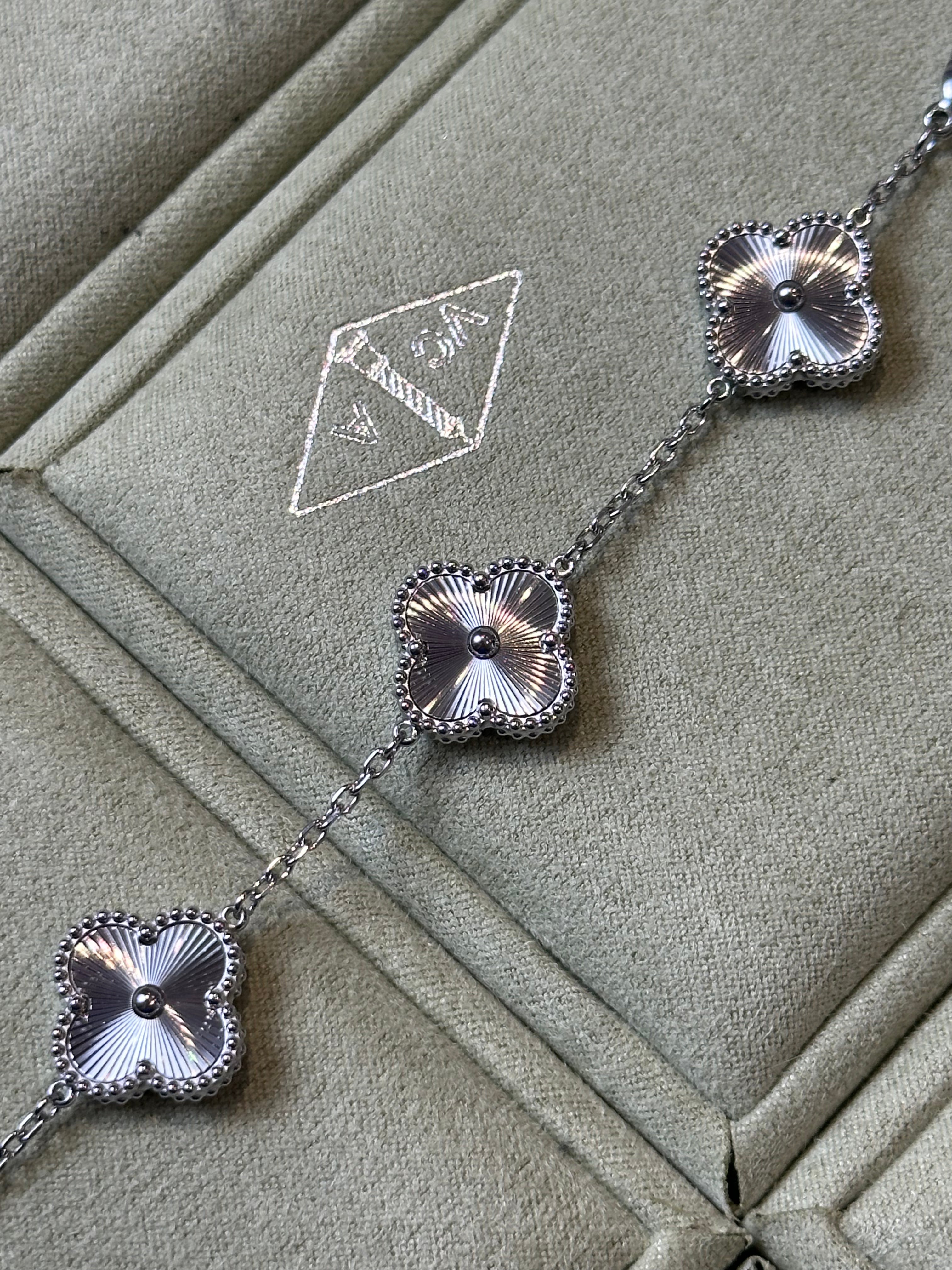 van cleef & arpels White Gold Guilloche Vintage Alhambra Bracelet 5 Motif