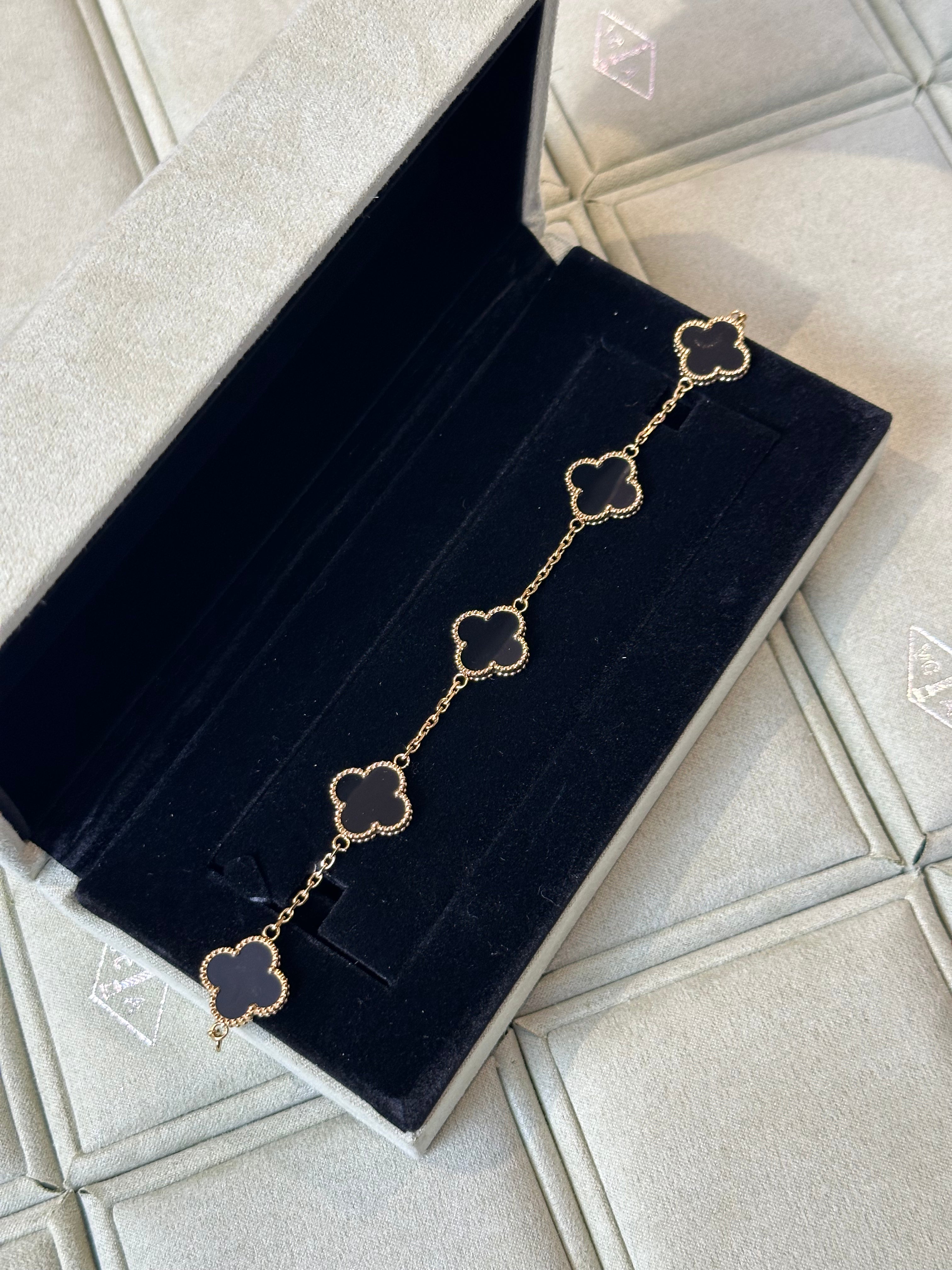 van cleef & arpels Black  Gold Guilloche Vintage Alhambra Bracelet 5 Motif