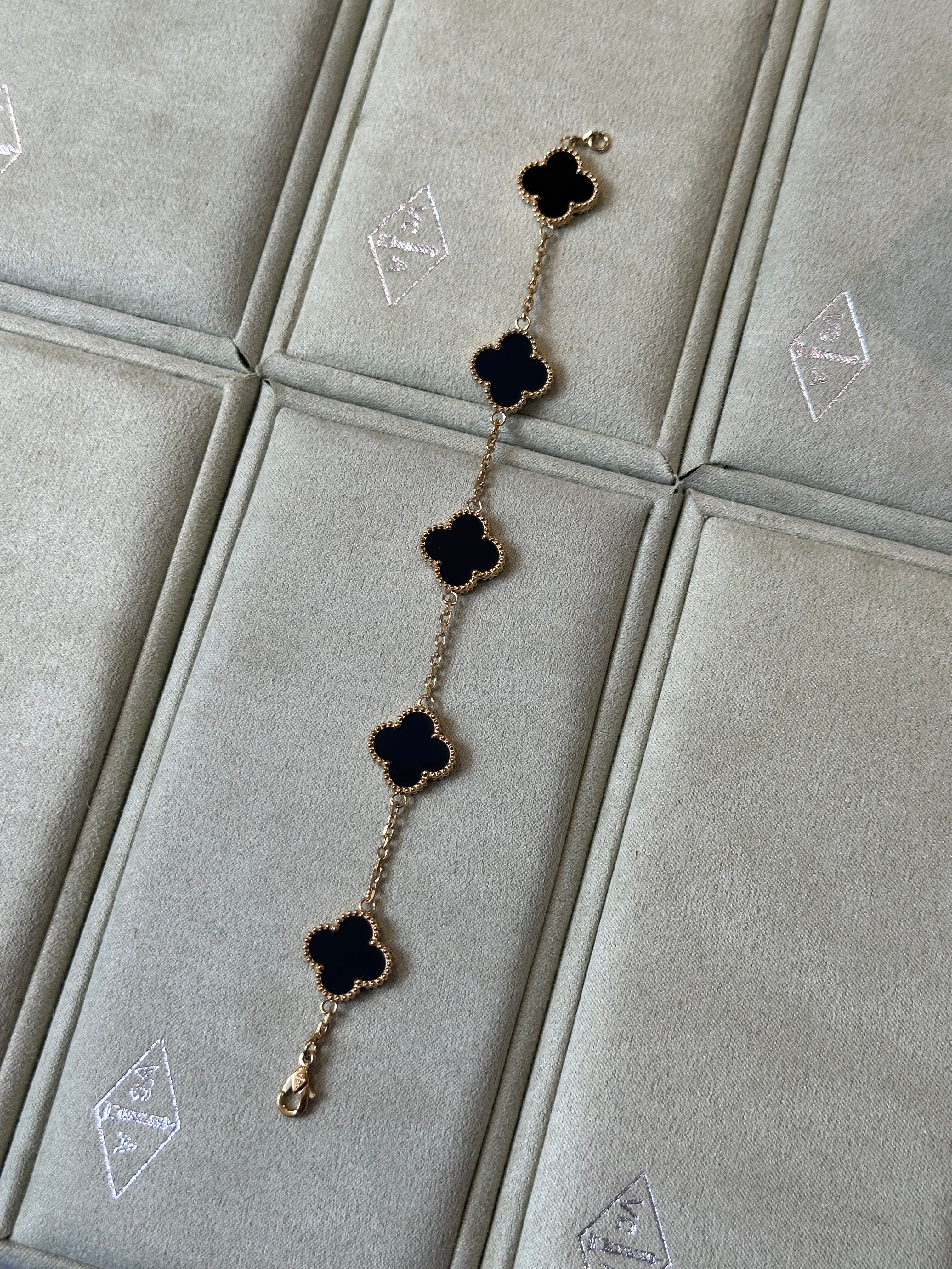 van cleef & arpels Black  Gold Guilloche Vintage Alhambra Bracelet 5 Motif