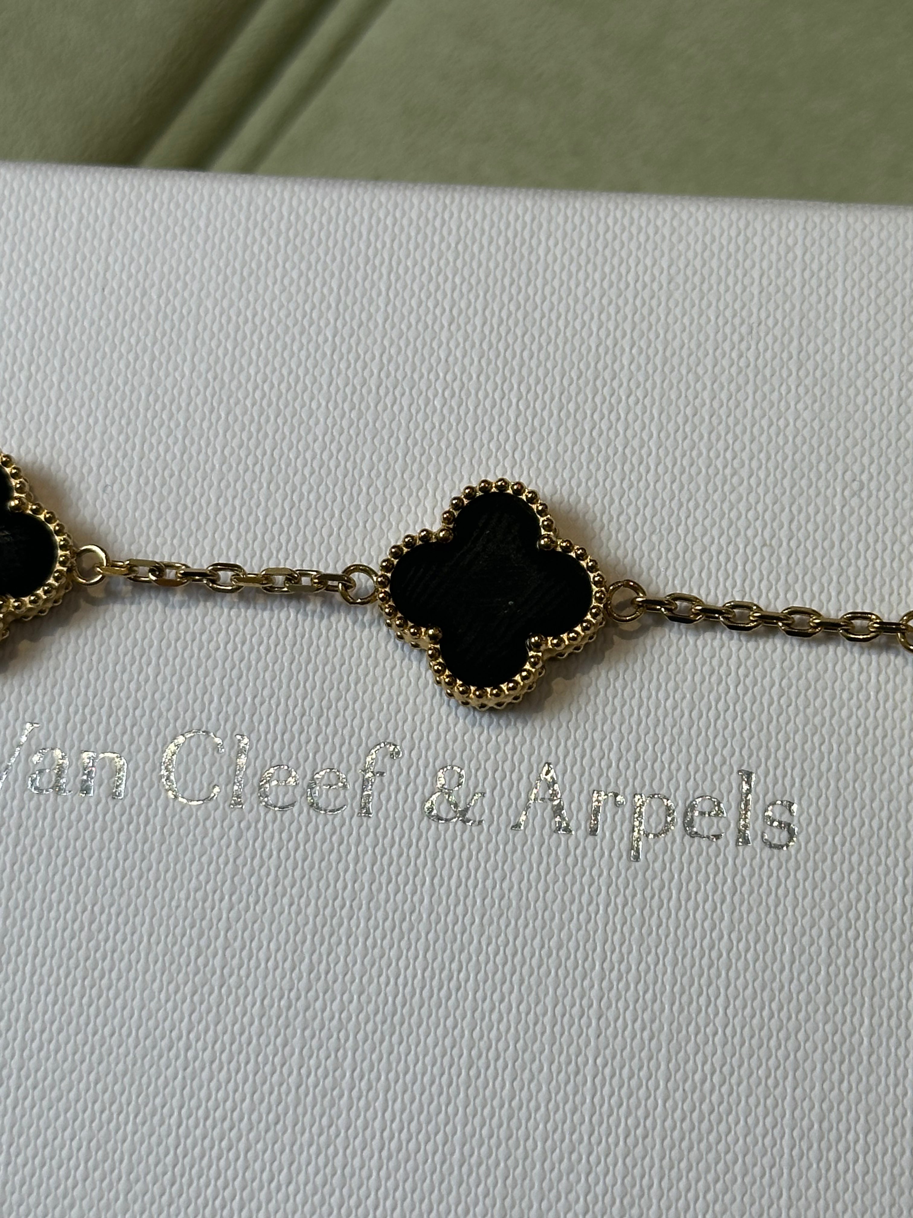 van cleef & arpels Black  Gold Guilloche Vintage Alhambra Bracelet 5 Motif
