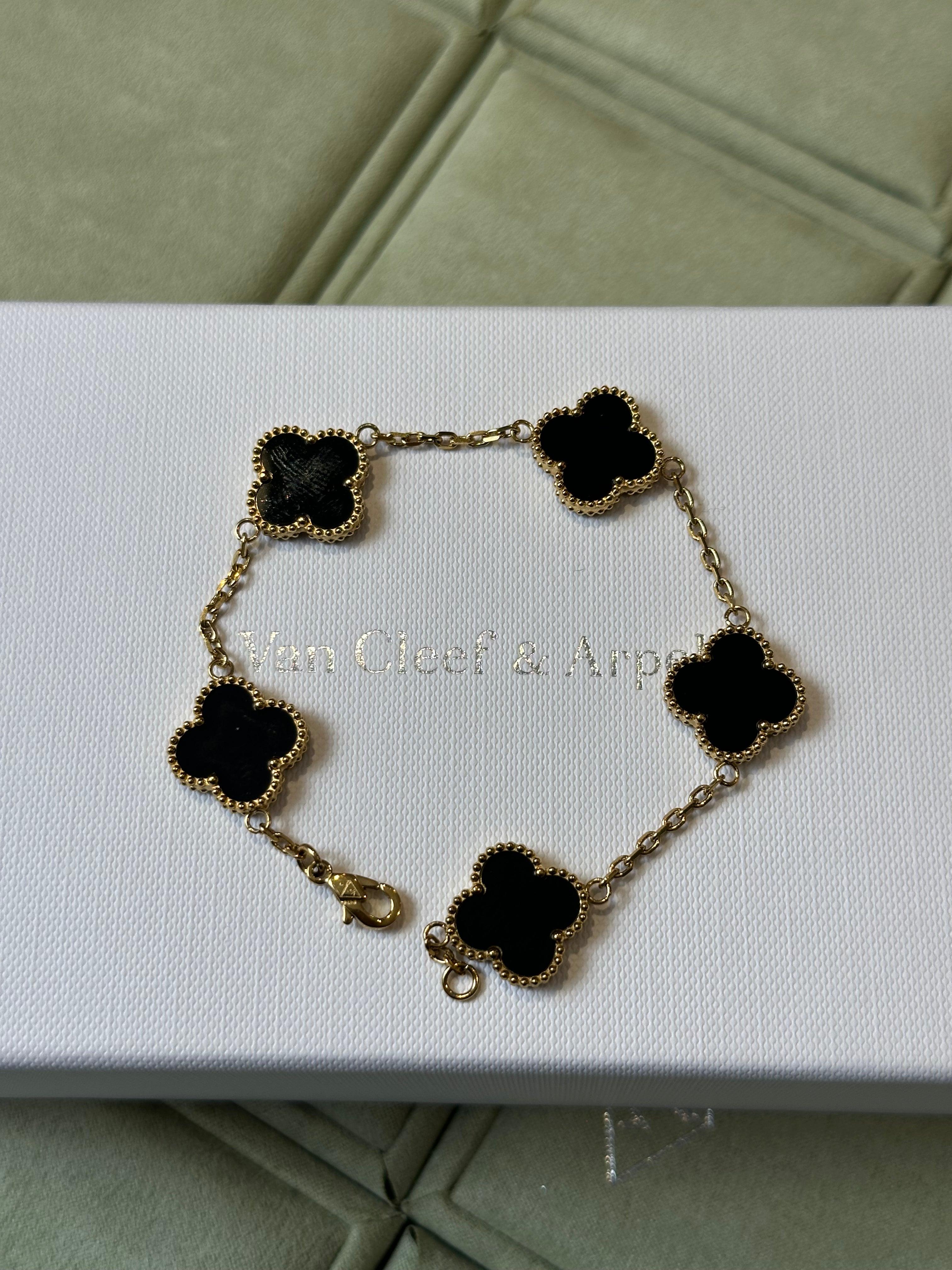 van cleef & arpels Black  Gold Guilloche Vintage Alhambra Bracelet 5 Motif