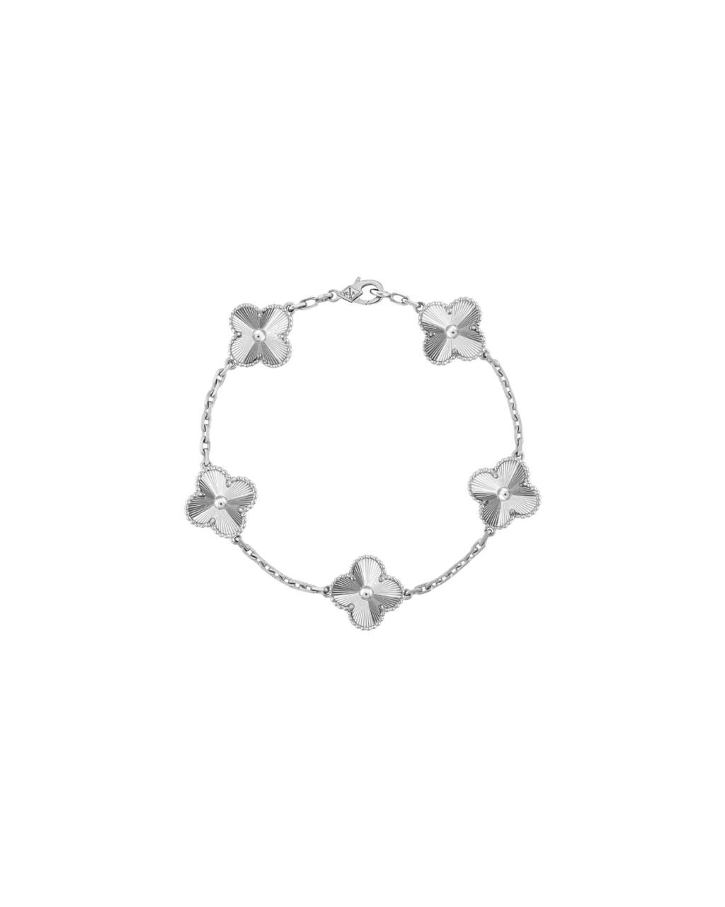 van cleef & arpels White Gold Guilloche Vintage Alhambra Bracelet 5 Motif