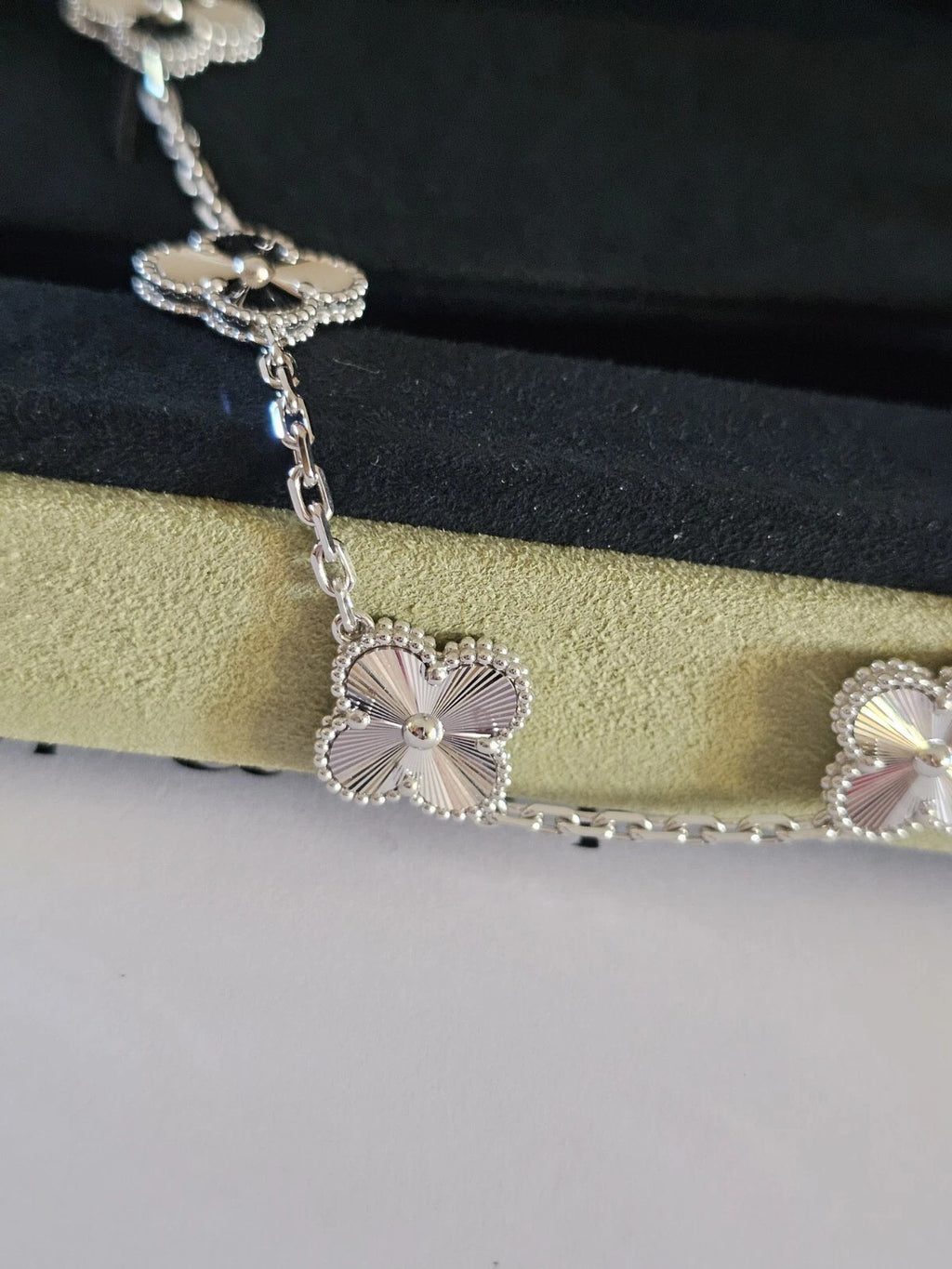 van cleef & arpels White Gold Guilloche Vintage Alhambra Bracelet 5 Motif