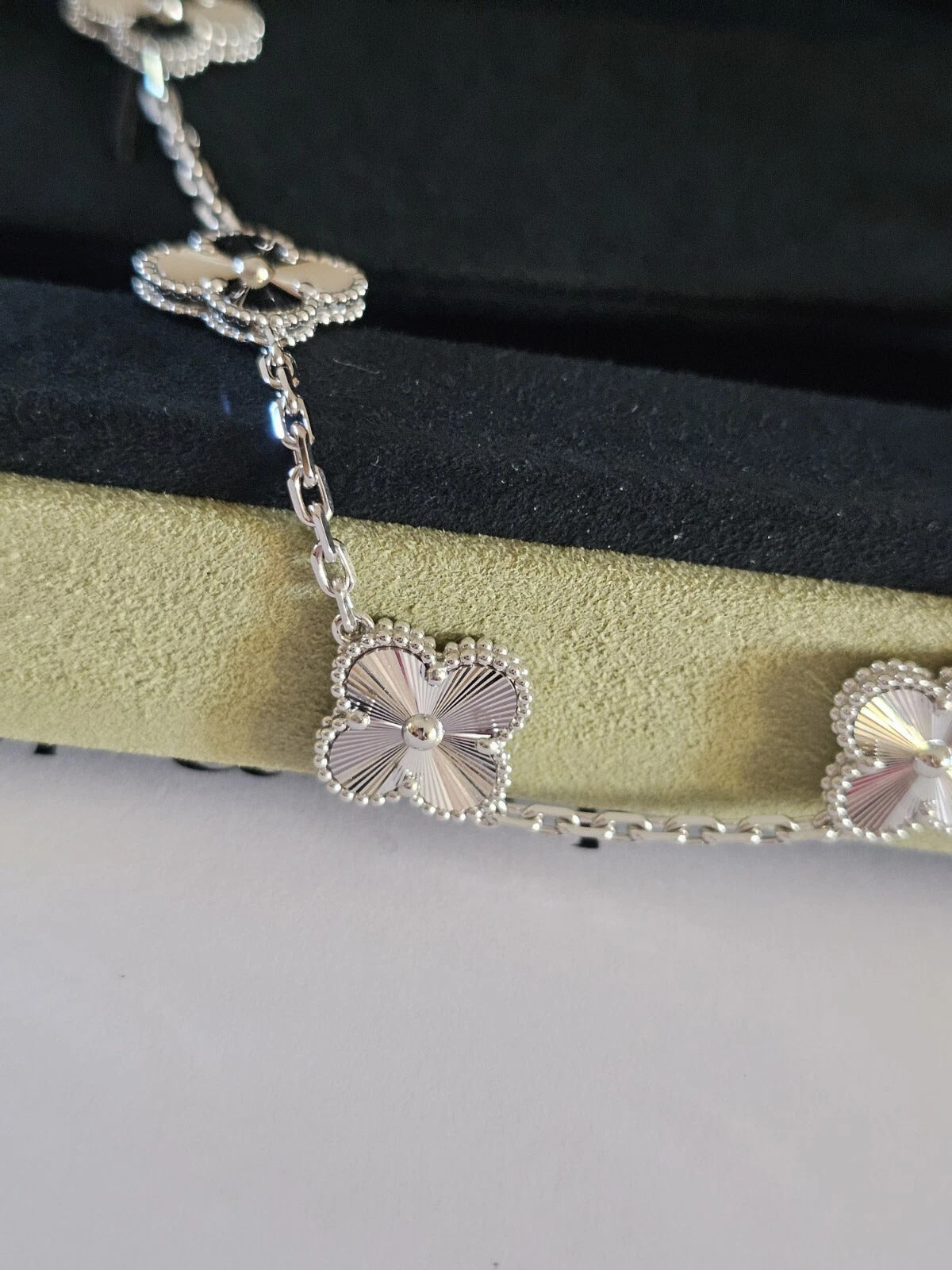 van cleef & arpels White Gold Guilloche Vintage Alhambra Bracelet 5 Motif