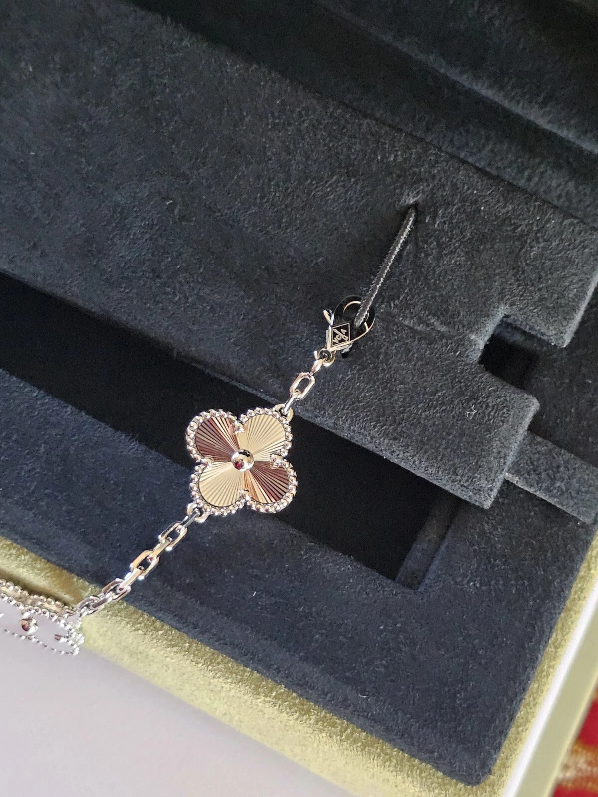 van cleef & arpels White Gold Guilloche Vintage Alhambra Bracelet 5 Motif