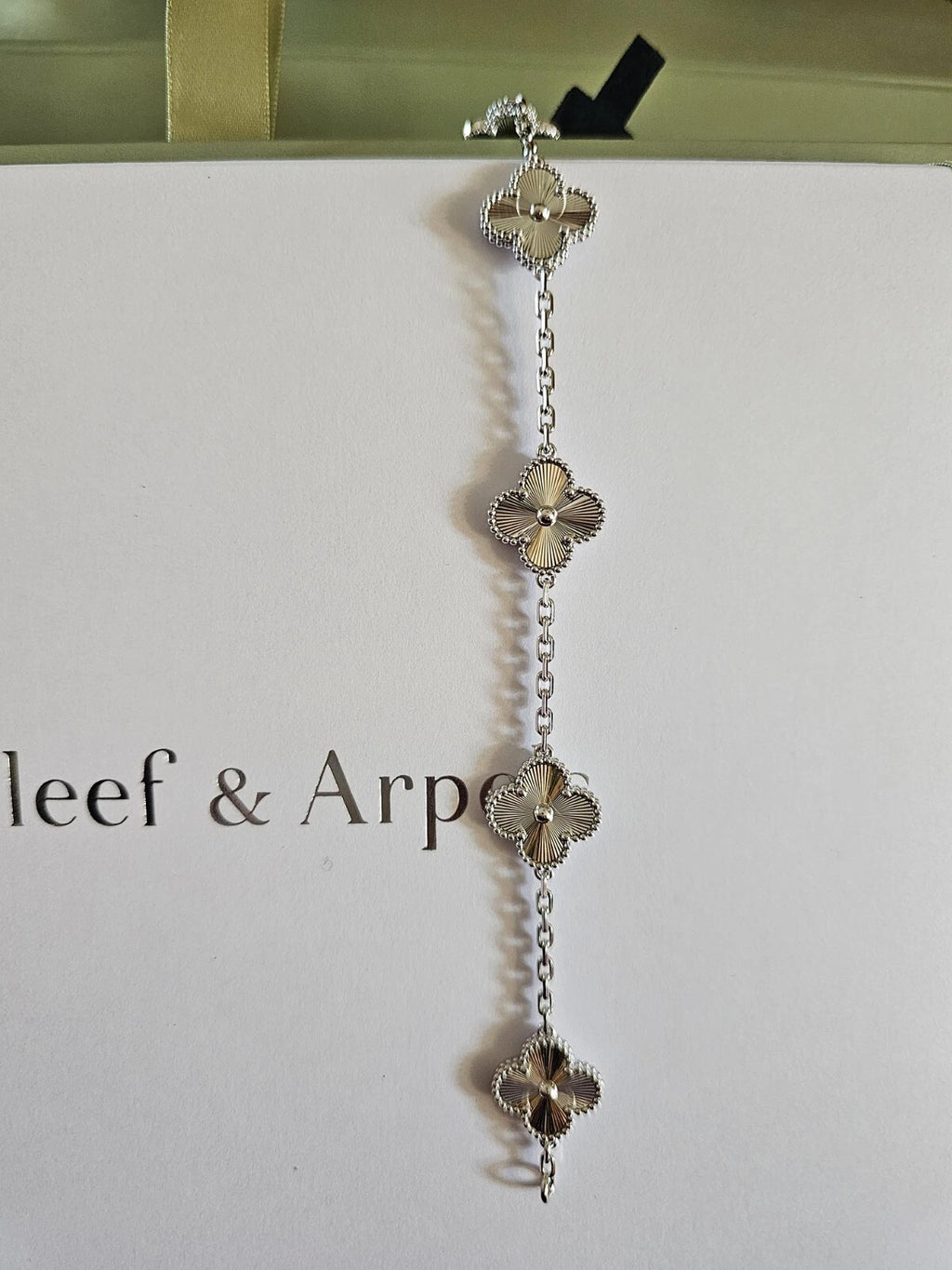 van cleef & arpels White Gold Guilloche Vintage Alhambra Bracelet 5 Motif